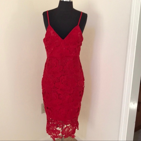 red lace dress boohoo